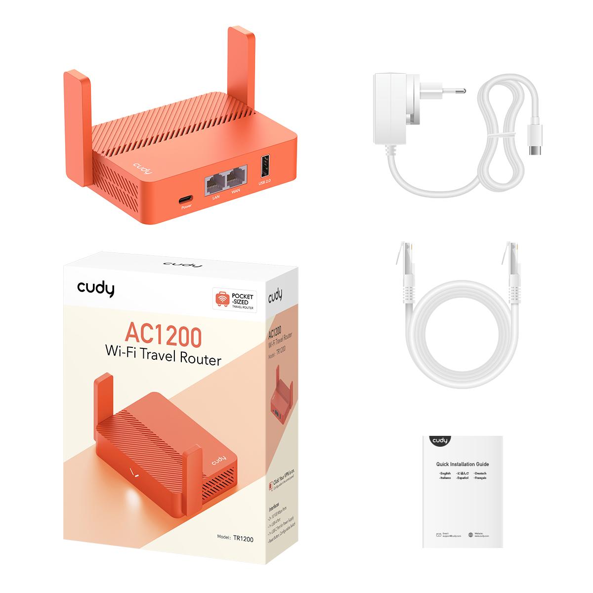 Безжичен рутер CUDY Travel TR1200, AC1200, 2 x 10/100 Mbps, USB3.0, червен-photo 3