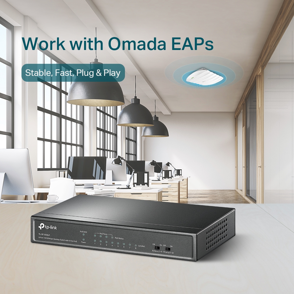 8-портов Desktop комутатор TP-Link TL-SF1008LP с 4-PoE порта-photo 1