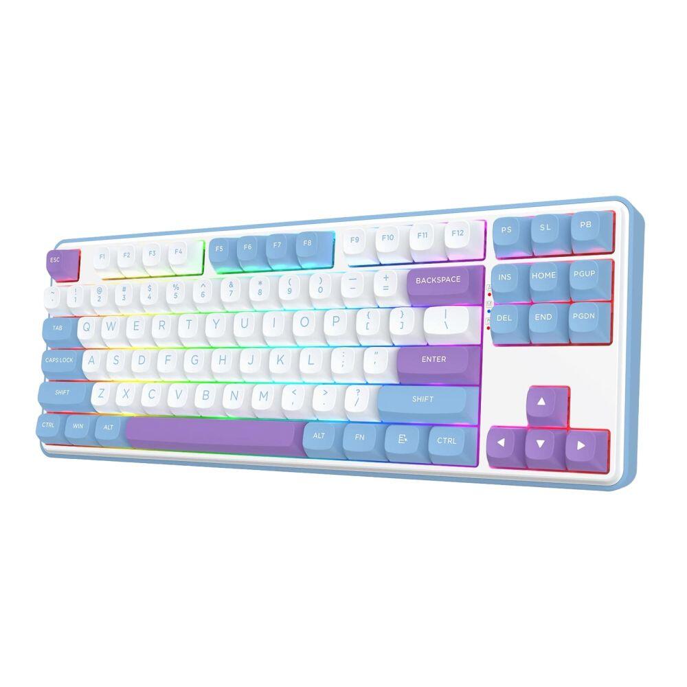 Геймърска Bluetooth и безжична механична клавиатура Redragon Star Blade Pro K707WBP-RGB-PRO - бяло/лилаво-photo 3