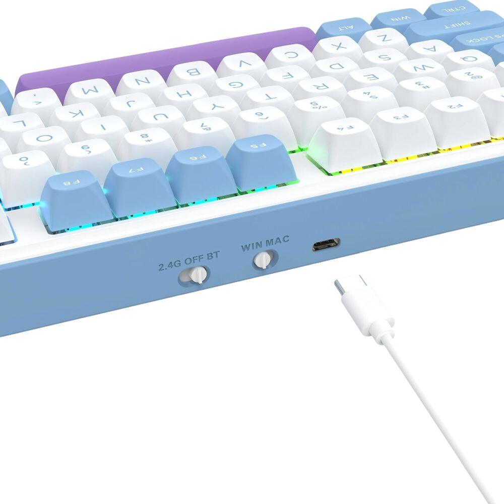 Геймърска Bluetooth и безжична механична клавиатура Redragon Star Blade Pro K707WBP-RGB-PRO - бяло/лилаво-photo 6