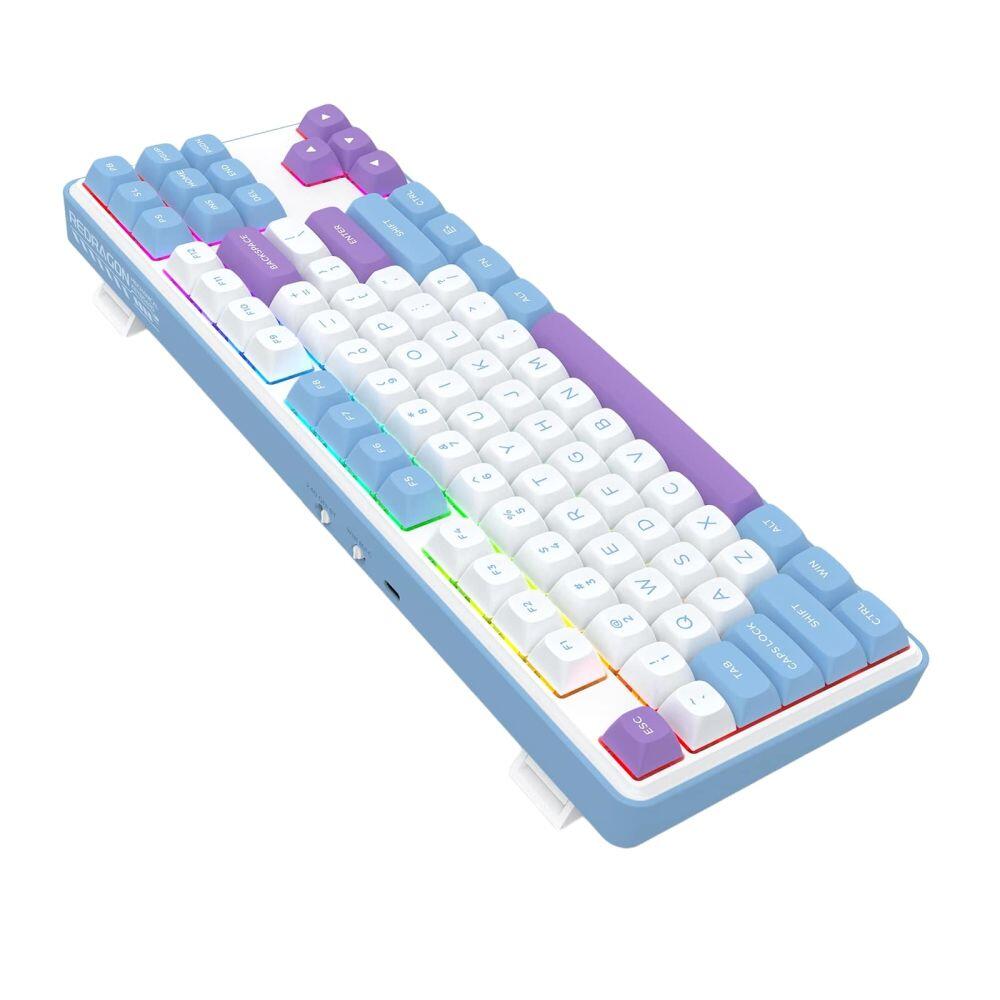 Геймърска Bluetooth и безжична механична клавиатура Redragon Star Blade Pro K707WBP-RGB-PRO - бяло/лилаво