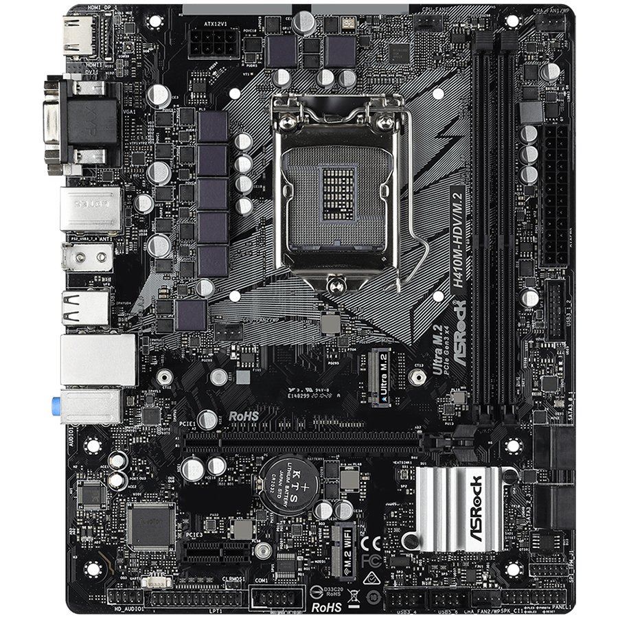 ASROCK Main Board Desktop H410/M2 (S1200, 2xDDR4,1xPCIe x16,1xPCI Ex1, 4 SATA3 ,1xUltra M.2, GLAN,VGA,DVI,HDMI,USB 3.1 ) mATX retail-photo 1