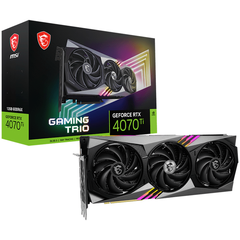 MSI Video Card Nvidia GeForce RTX 4070 Ti GAMING TRIO 12G, 12GB GDDR6X, 192bit, Effective Memory Clock: 21000MHz, Boost: 2610 MHz, 7680 CUDA Cores, PCIe 4.0, 3x DP 1.4a, HDMI 2.1a, RAY TRACING, Triple Fan, 700W Recommended PSU, 3Y