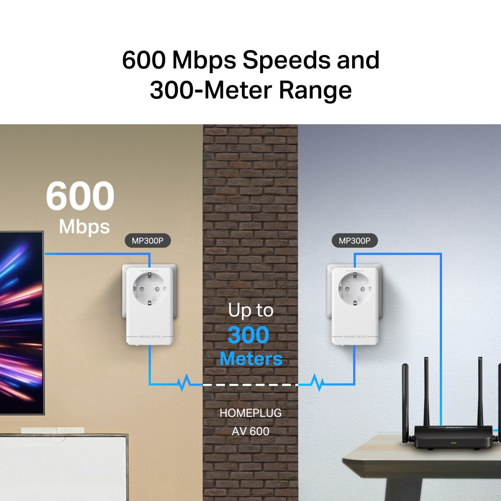 Стартов комплект Passthrough Powerline адаптери Mercusys MP300P KIT AV600-photo 5