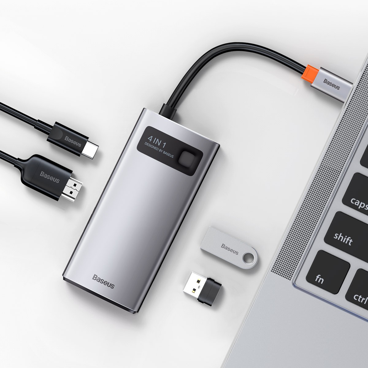 USB хъб Baseus Type-C 4 в 1 с 1х USB 3.0, 1х USB 2.0, 1х HDMI порта, черен-photo 1