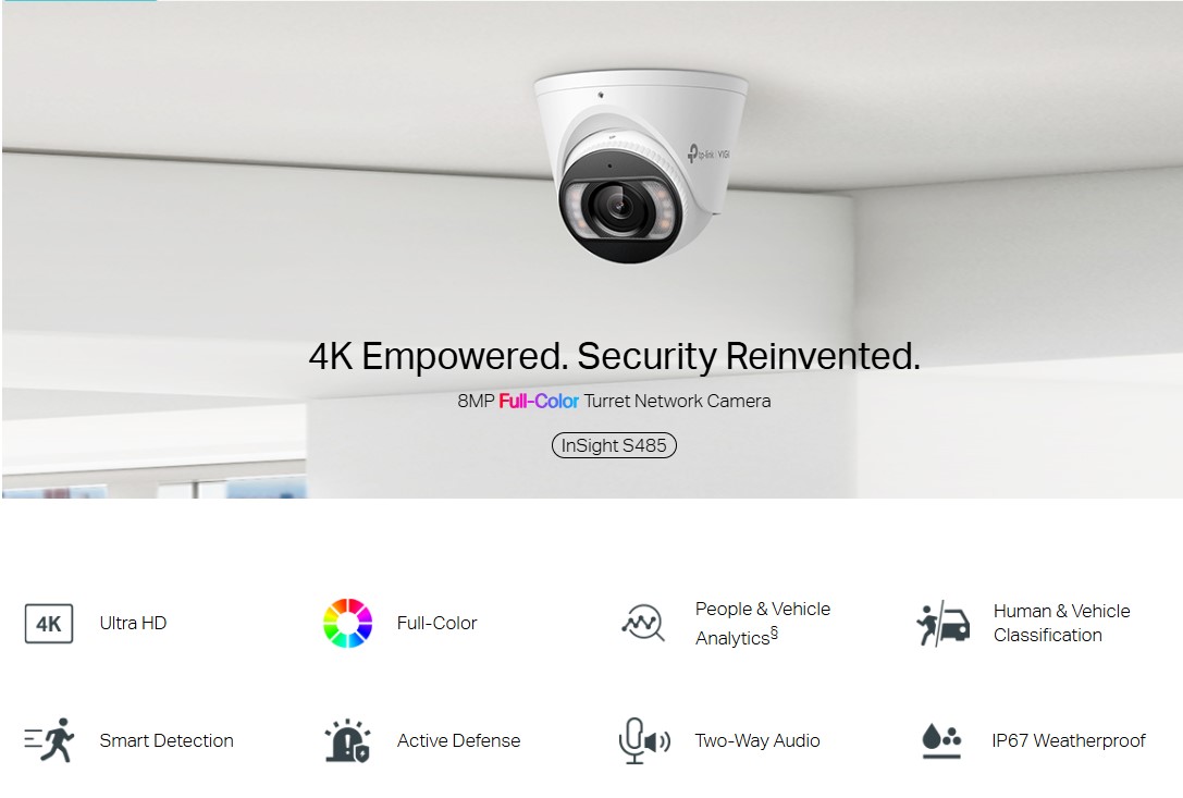 8MP пълноцветна куполна мрежова камера TP-Link VIGI InSight S485(2.8mm)-photo 5