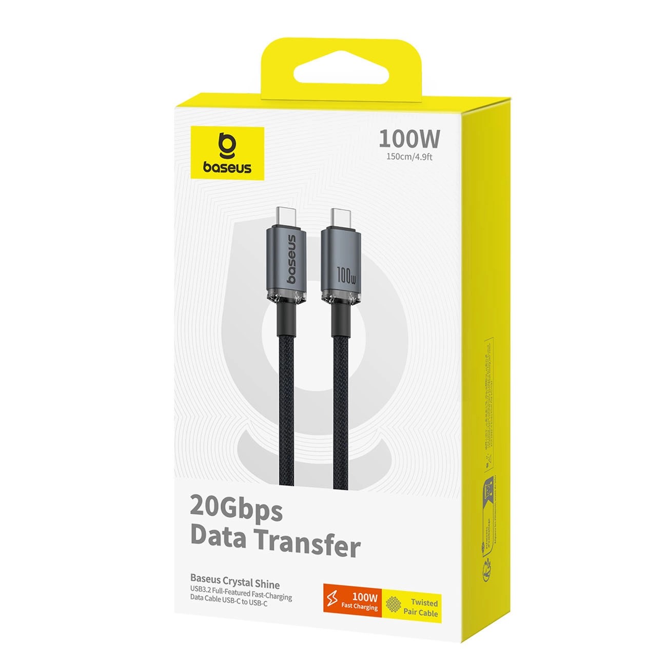 Кабел Baseus Crystal Shine P10318204111-00 USB3.2 USB-C към USB-C Display Cable 100W 1.5м 20Gb - черен-photo 3