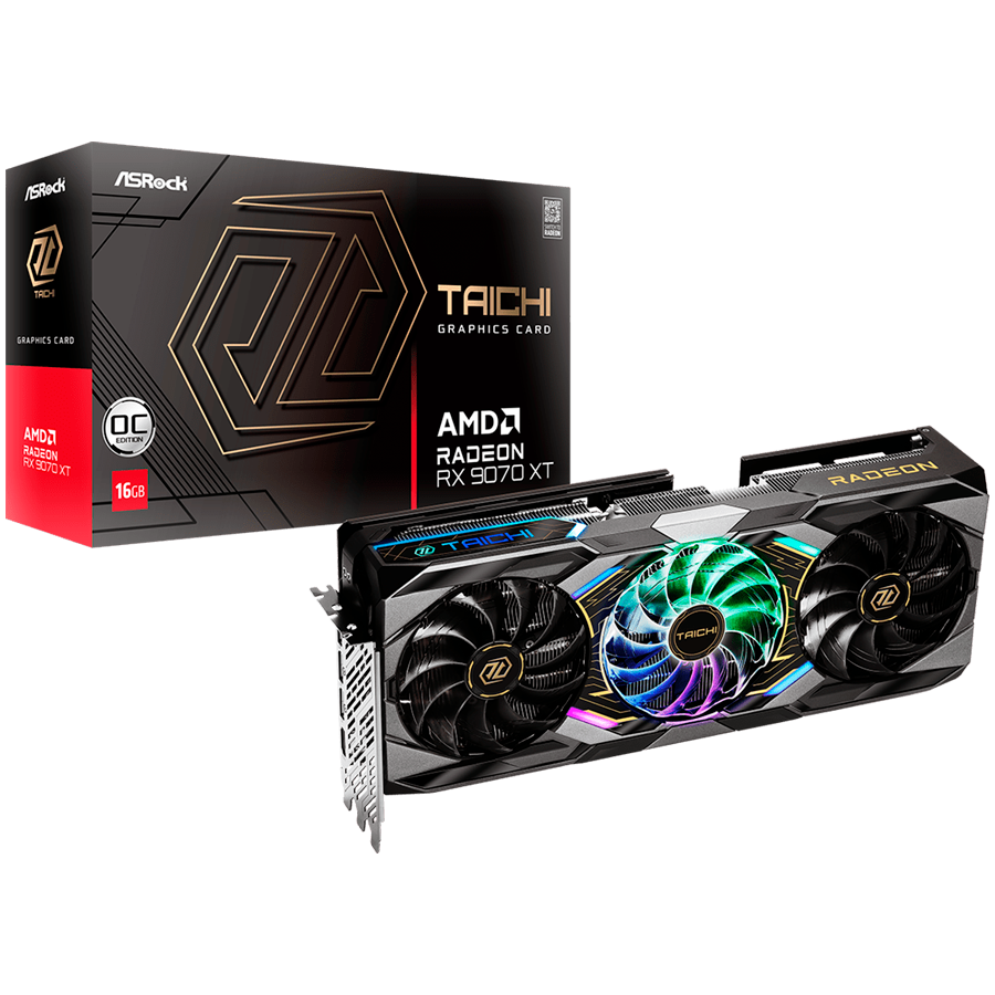ASROCK Video Card AMD Radeon RX 9070 XT Taichi OC 16GB GDDR6 256-bit HDMI 3x DP