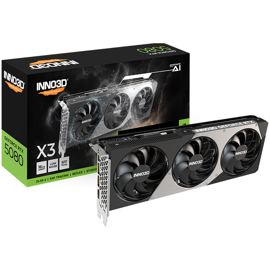 INNO3D NVIDIA GEFORCE RTX 5080 X3 OC 16GB GDDR7 256bit, 2460 MHz / 30Gbps, 3x DP, 1x HDMI, 3 fan, 2,5 slot
