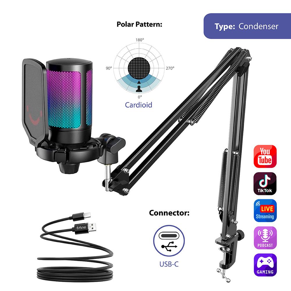 Микрофон със стойка FIFINE A6T RGB - Black-photo 5