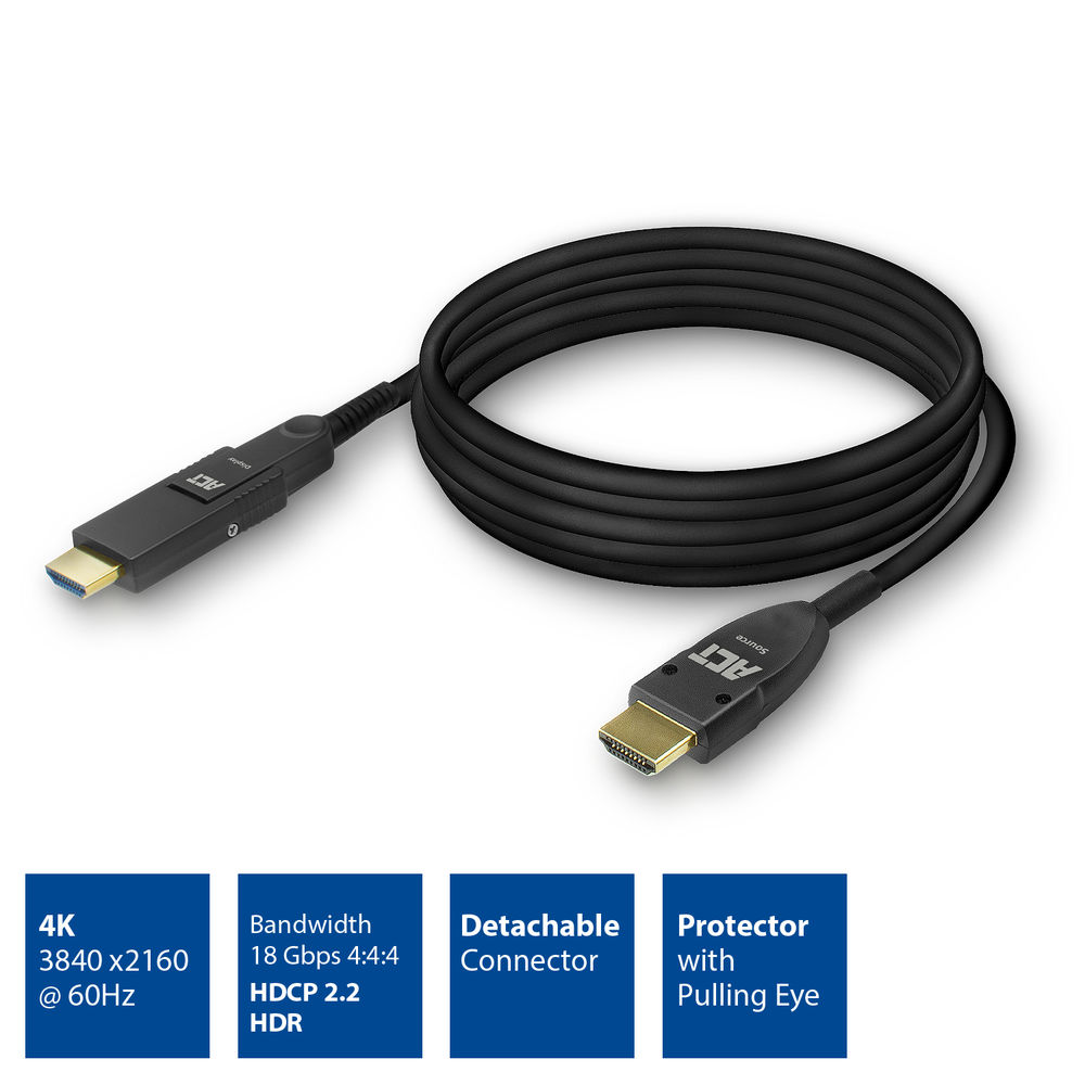 ACT HDMI High Speed 4K активен оптичен кабел (AOC) с отделяем конектор, версия 2.0, HDMI-A – HDMI-A, 20.0M-photo 1