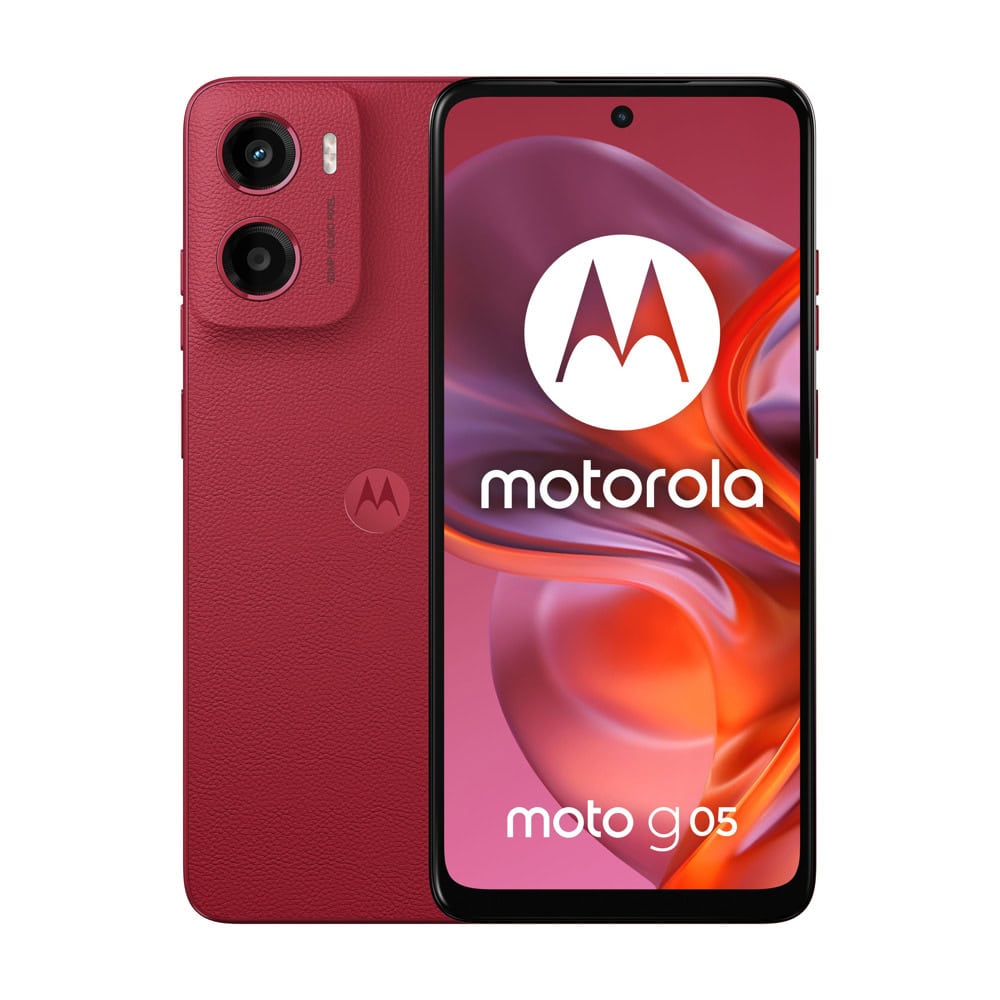Motorola Moto G05 (червен), поддържа 2 SIM карти, 6.67" (16.94cm) HD+ 90Hz дисплей, осемядрен MediaTek Helio G81 Extreme 2 GHz, 8GB RAM, 128GB Flash памет (+microSD слот), 50 & 8 Mpix камери, Android, PB6L0013PL