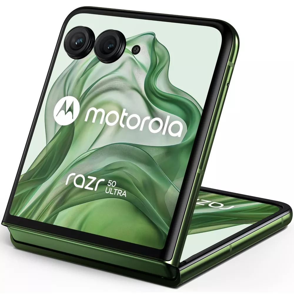 Motorola Razr 50 Ultra (зелен), поддържа 2 SIM карти, 6.9" (17.52cm) Foldable LTPO AMOLED 165Hz дисплей, осемядрен Snapdragon 8s Gen 3 3.0GHz, 12GB LPDDR5X, 512GB Flash памет, 50 + 50 & 32 Mpix камери, Android, 189g, PB1T0005PL-photo 1