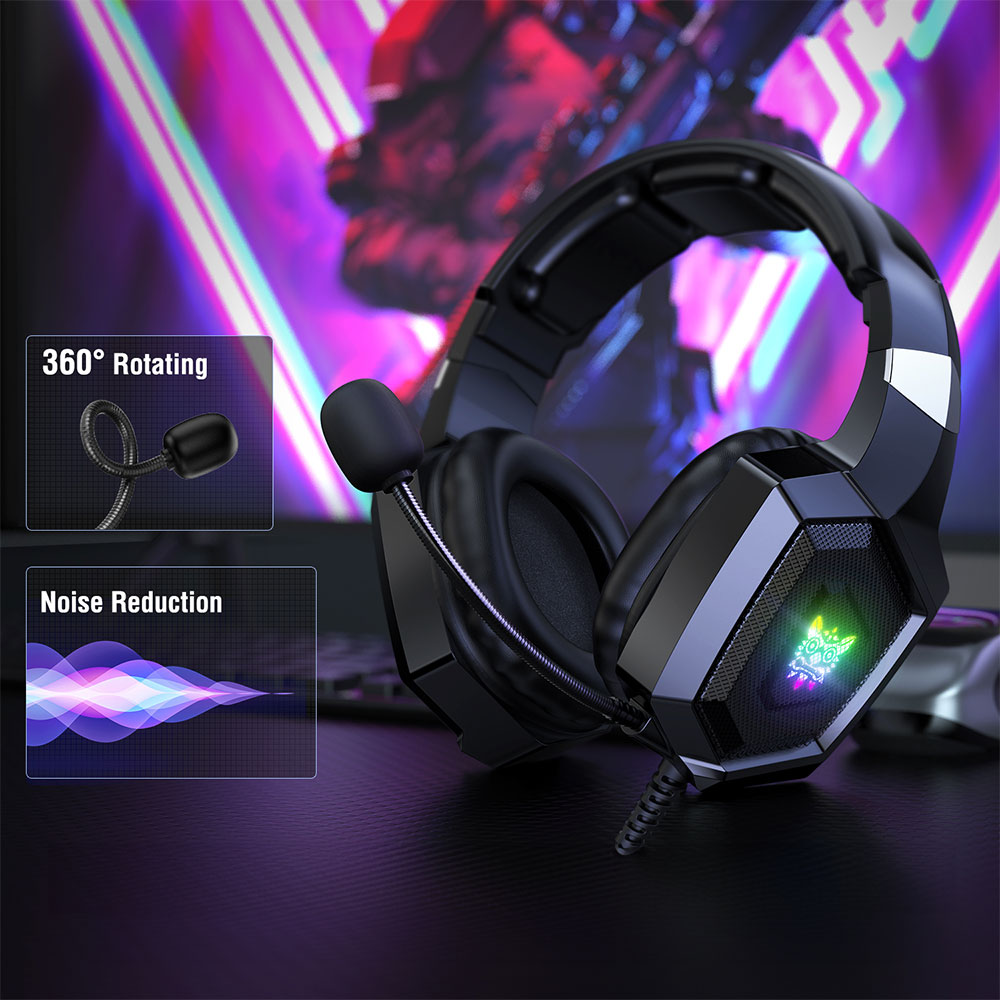 Слушалки Onikuma K8, За компютър, Микрофон, Подсветка, 3.5mm, USB, Черен - 20741-photo 2