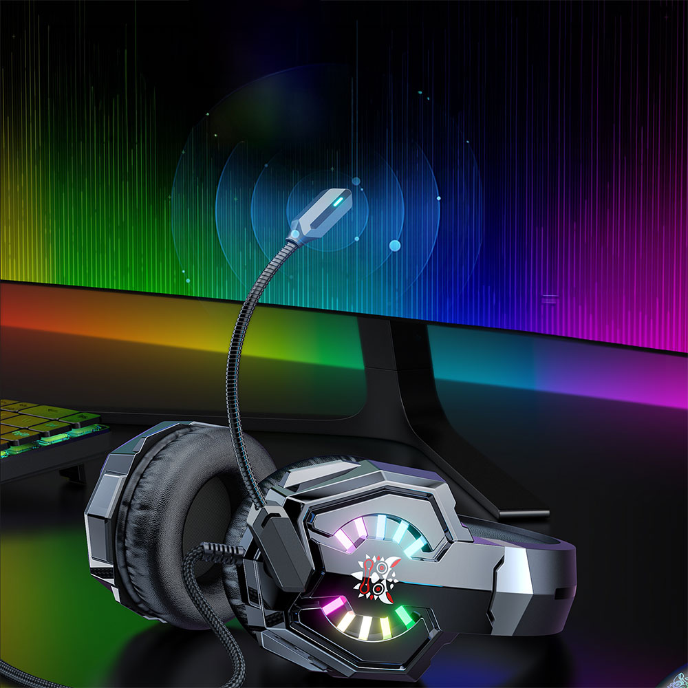 Слушалки Onikuma X32, За компютър, Микрофон, Подсветка, 3.5mm, USB, Черен - 20743-photo 4