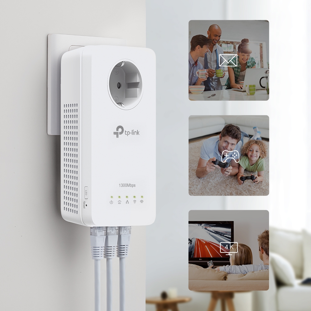 Гигабитов Powerline комплект с Wi-Fi ac и вграден електрически контакт TP-Link TL-WPA8631P KIT AV1300-photo 6