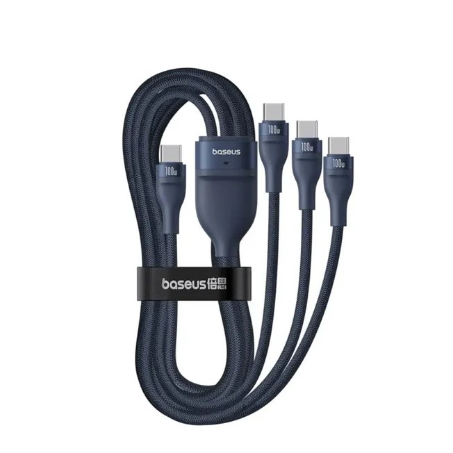Кабел Baseus Flash Series Type-C към 3x USB-C, 100W, 1.5м P10377503321-00 - син-photo 1