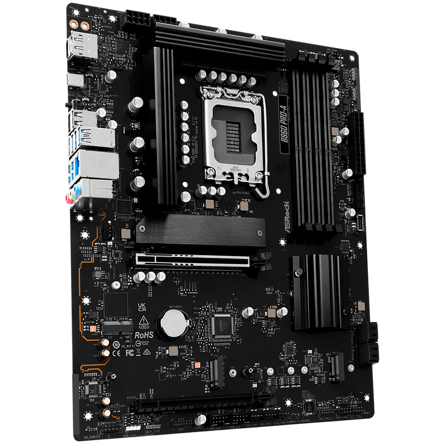 ASROCK MB Desktop B860 PRO-A, S.1851, 4x DDR5, 1x PCIe 5.0 x16, 1x PCIe 4.0 x4, 1x Blazing M.2, 2x Hyper M.2, 4x SATA3, 2x USB-C, 8x USB 3.2, 6x USB 2.0, 1x HDMI, 1x DP, 1x RJ-45 2.5 GB Lan, ATX, 90-MXBRN0-A0UAYZ-photo 3