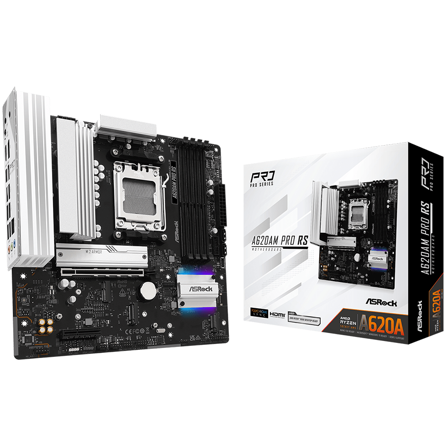 ASROCK MB Desktop A620AM Pro RS, AM5, 4x DDR5, 1x PCIe 4.0 x16, 1x PCIe 3.0 x16, 2x Hyper M.2(PCIe Gen4x4), 1x Ultra m.2, 2x SATA3 6.0 Gb/s, 1x HDMI, 1x DP, 1x Gbit LAN, 5x USB 3.0, 2x USB-C, 6x USB 2.0, Micro ATX