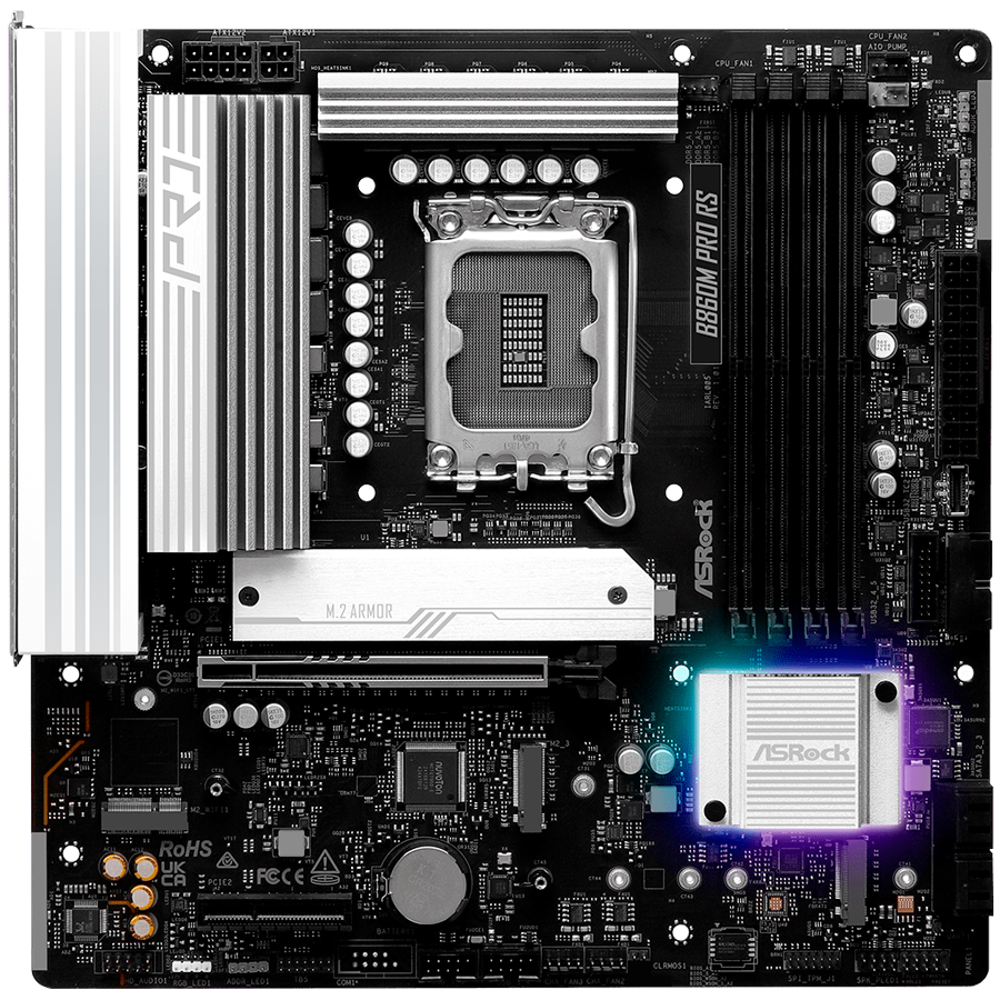 ASROCK MB Desktop B860M Pro Rs, S.1851, 4x DDR5, 1x PCIe 5.0 x16, 1x PCIe 4.0 x4, 1x Blazing M.2, 2x Hyper M.2, 4x SATA3, 2x USB-C, 7x USB 3.2, 6x USB 2.0, 1x RJ-45 2.5GB Lan, 1x HDMI, 1x DP 1.4, mATX-photo 1