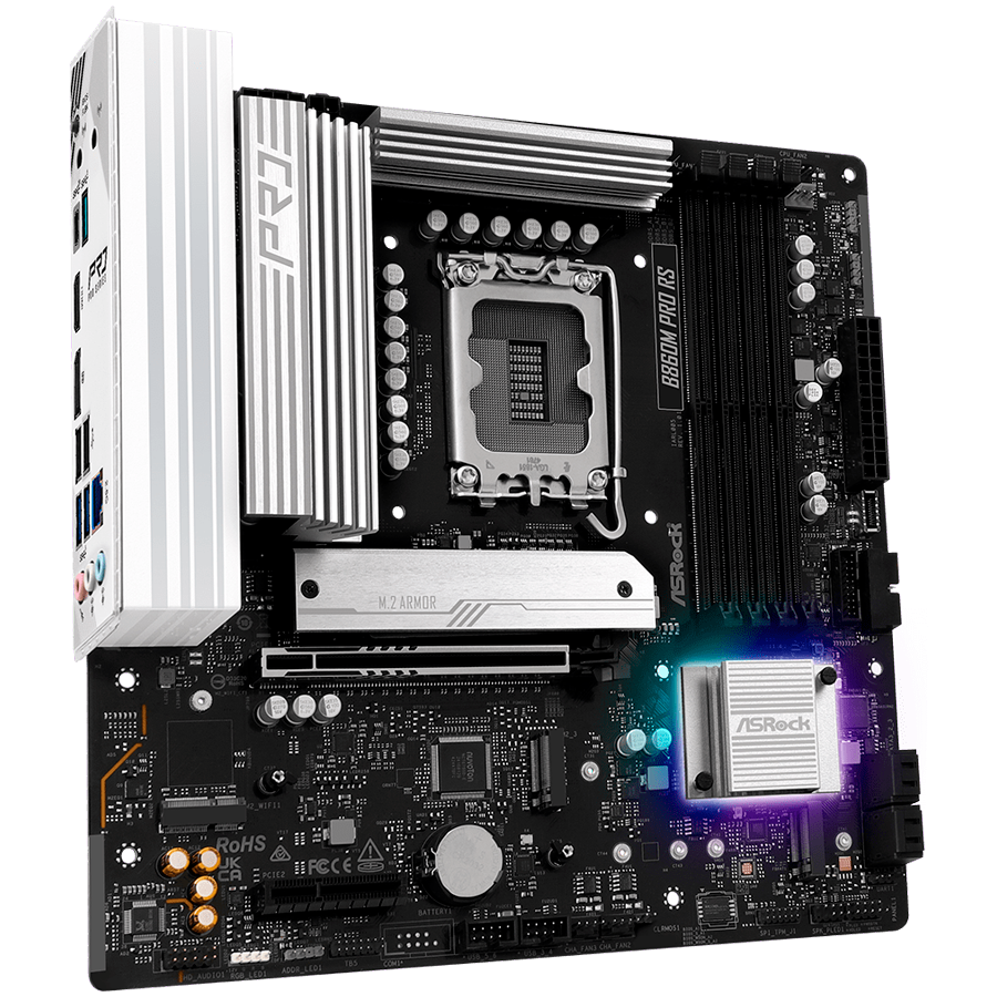 ASROCK MB Desktop B860M Pro Rs, S.1851, 4x DDR5, 1x PCIe 5.0 x16, 1x PCIe 4.0 x4, 1x Blazing M.2, 2x Hyper M.2, 4x SATA3, 2x USB-C, 7x USB 3.2, 6x USB 2.0, 1x RJ-45 2.5GB Lan, 1x HDMI, 1x DP 1.4, mATX-photo 2