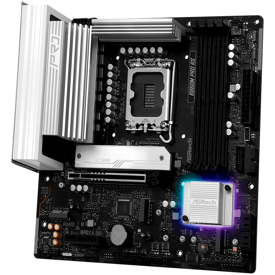 ASROCK MB Desktop B860M Pro Rs, S.1851, 4x DDR5, 1x PCIe 5.0 x16, 1x PCIe 4.0 x4, 1x Blazing M.2, 2x Hyper M.2, 4x SATA3, 2x USB-C, 7x USB 3.2, 6x USB 2.0, 1x RJ-45 2.5GB Lan, 1x HDMI, 1x DP 1.4, mATX-photo 3