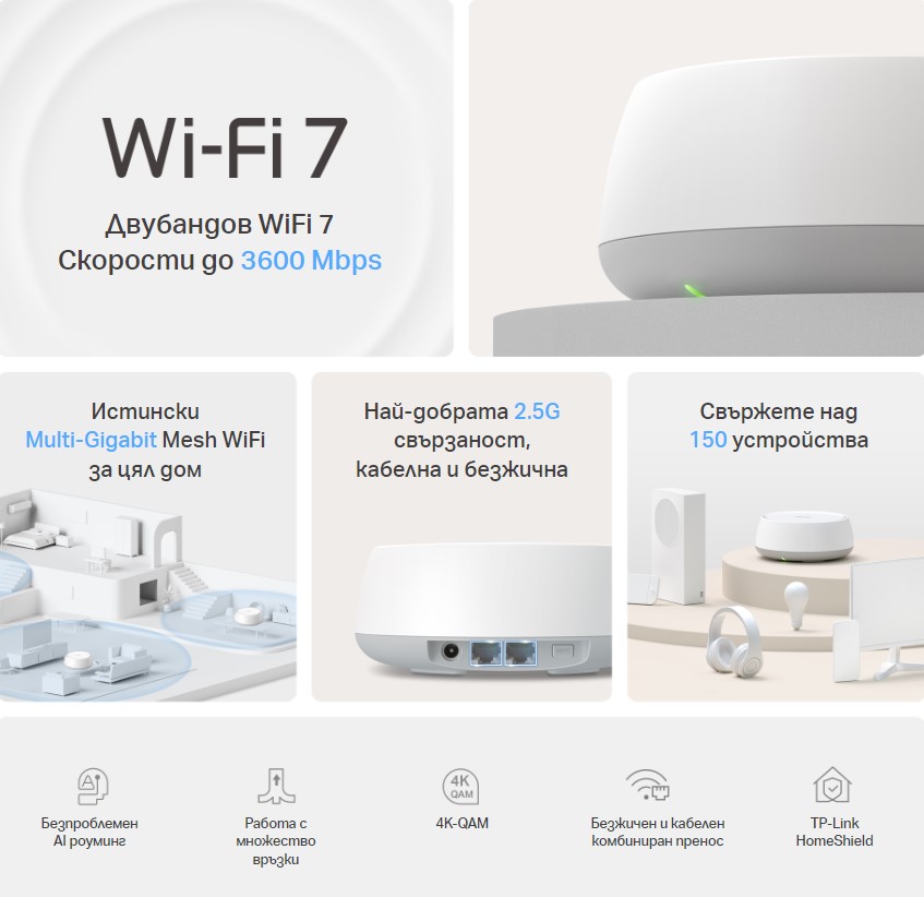 Безжична Wi-fi 7 Mesh система TP-Link Deco BE25(2-pack) BE3600-photo 3