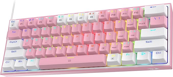 Кабелна/Bluetooth 5/2.4GHz RGB механична геймърска клавиатура Redragon Fizz Pro K616-RGB-WP_RD - бяло/розово-photo 3