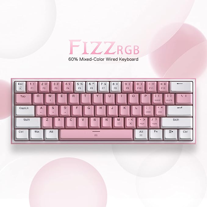 Кабелна/Bluetooth 5/2.4GHz RGB механична геймърска клавиатура Redragon Fizz Pro K616-RGB-WP_RD - бяло/розово-photo 4