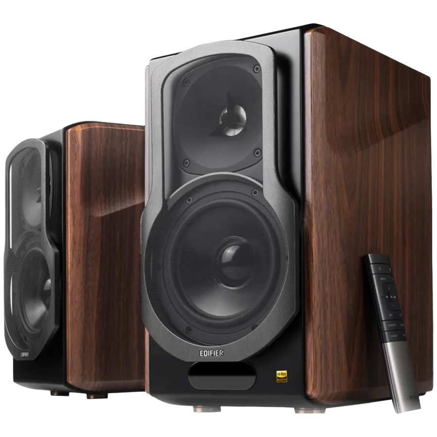 Edifier S2000MKIII Active Bookshelf Speakers, Bluetooth V5.0, Optical, Coaxial, Dual RCA Inputs, Planar diaphragm tweeters and aluminum diaphragm drivers, 130W (RMS), 4 EQ Presets, Control Knobs and Remote Control, Brown