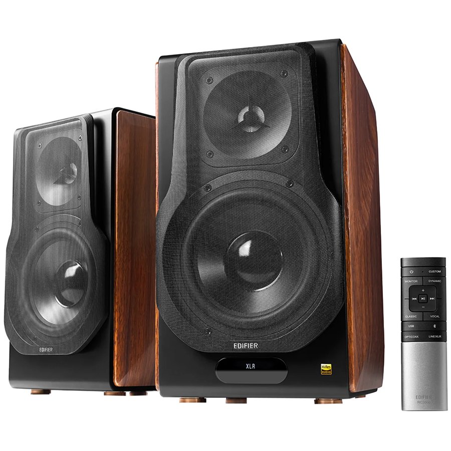 Edifier S3000MKII Active Bookshelf Speakers (2.0), Bluetooth V5.0, Balanced XLR, Optical, Coaxial, USB and Line inputs, Planar magnetic tweeters aluminum diaphragm bass drivers, 256W (RMS), Control knobs, Remote, Brown