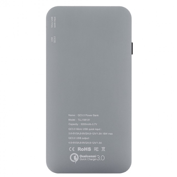 Tellur QC 3.0 Slim Metallic - 3 in 1 външна батерия, 5000mAh, сребриста - Image 2