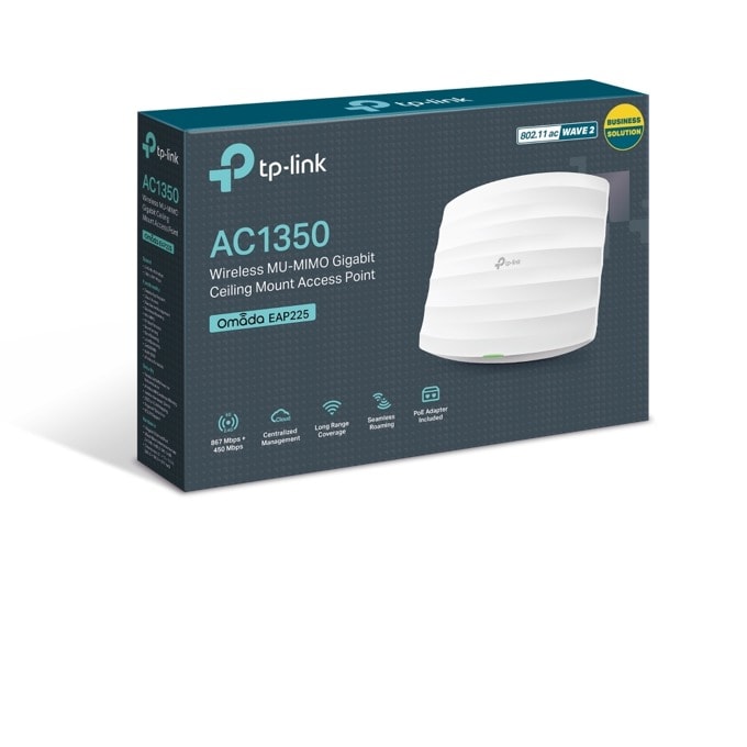 TP-Link EAP225 Tочка за достъп TP-LINK EAP225, 1.35Gbps, 2.4GHz/5GHz, 1xGbit PoE порт, таванен монтаж-photo 2