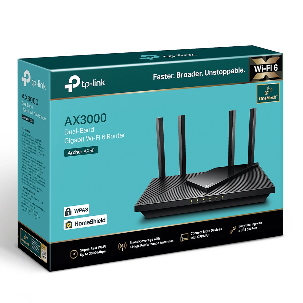2-лентов Gigabit Wi-Fi 6 рутер TP-Link Archer AX55 AX3000 (v)-photo 3