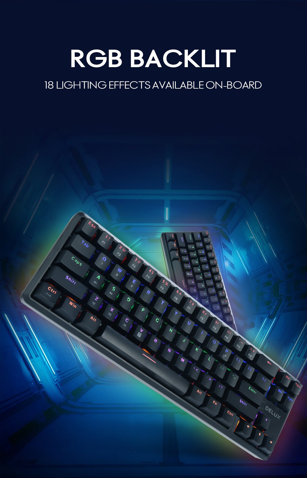 Клавиатура Delux KM32 механична геймърска USB Type-C/Bluetooth v5.0 Rainbow RGB LED-photo 4