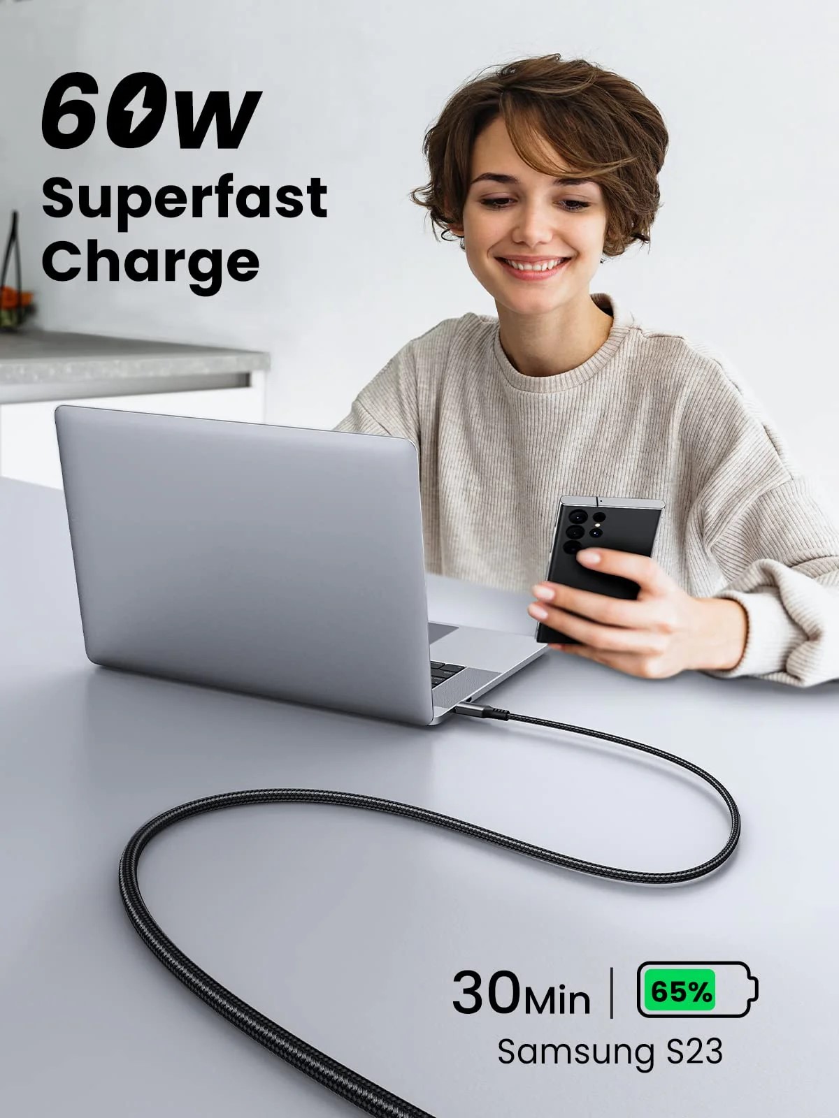 Кабел Ugreen US567 15373 USB-C към USB-C, 60W, 1м-photo 1