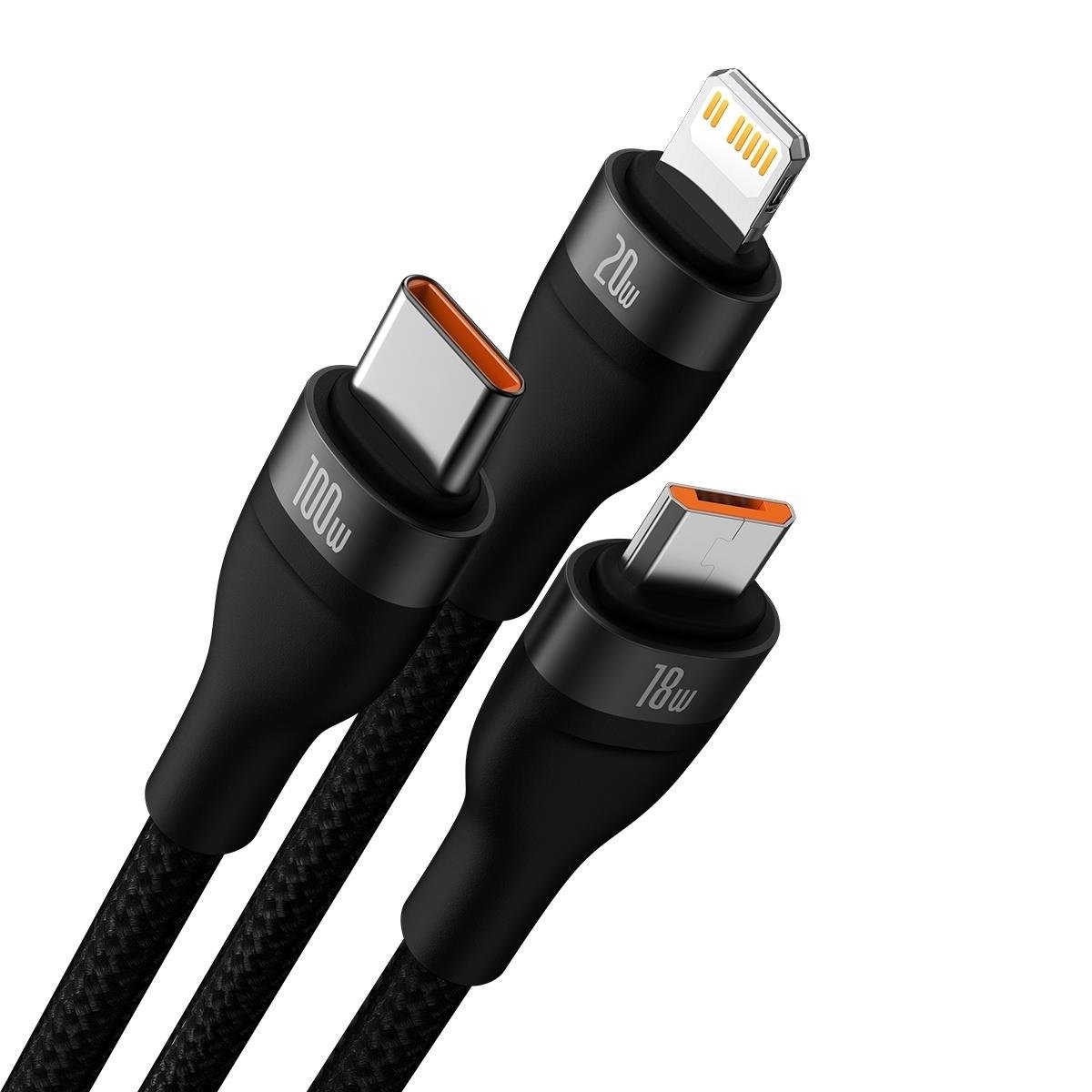 Кабел Baseus Flash Series II USB Type C / USB Type A - USB Type C / Lightning / micro USB 100 W 1.2 м CASS030101 - черен-photo 1