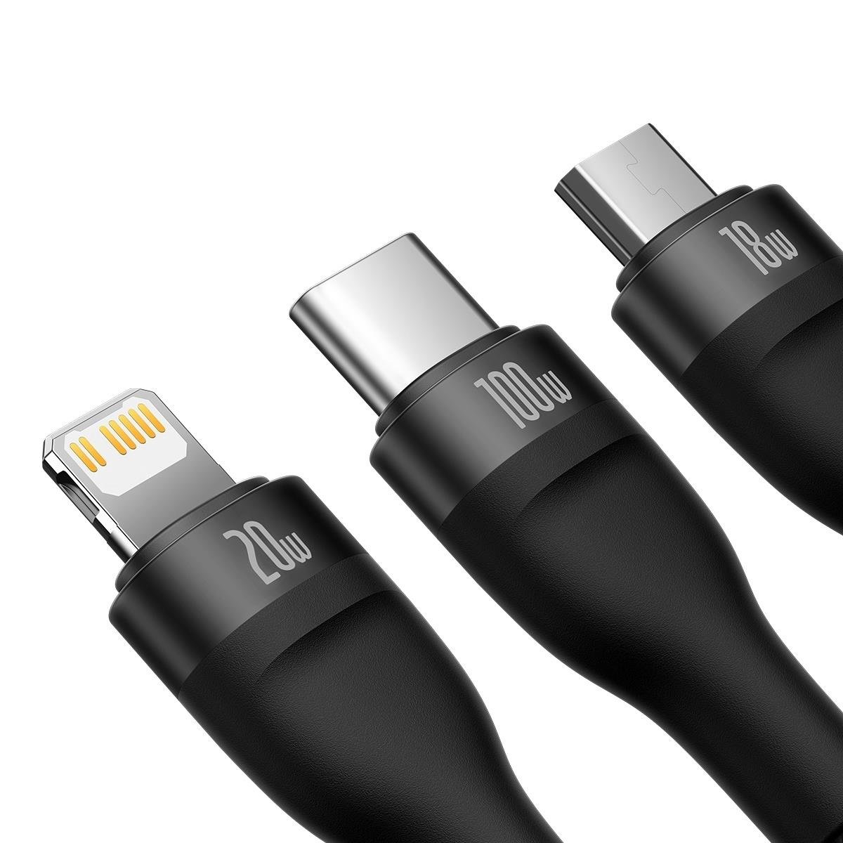 Кабел Baseus Flash Series II USB Type C / USB Type A - USB Type C / Lightning / micro USB 100 W 1.2 м CASS030101 - черен-photo 2