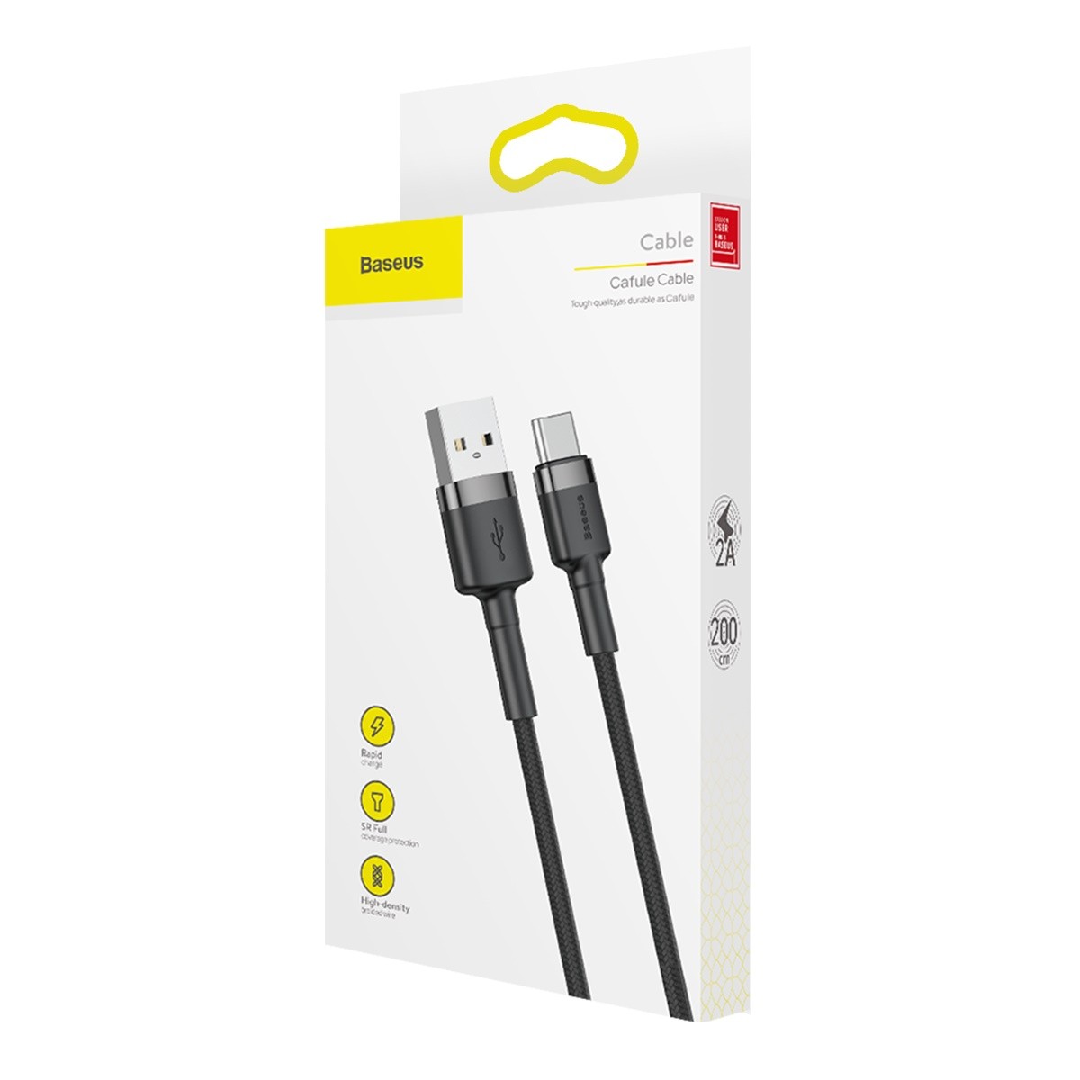 Кабел Baseus Cafule USB-A към USB-C, 2м, черен-photo 3
