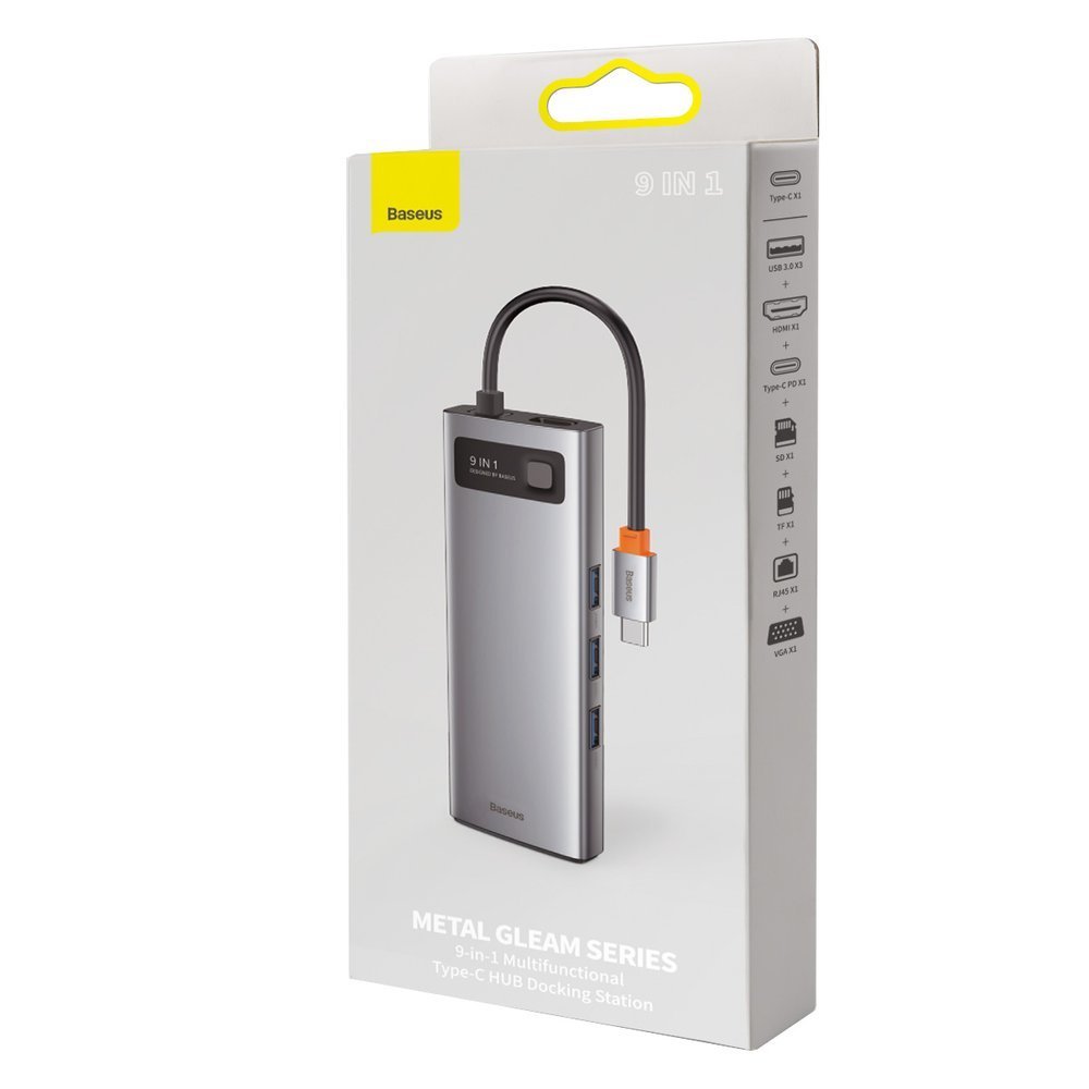 USB хъб Baseus Type-C 9 в 1 с USB Type-C PD/3x USB 3.2 Gen 1/RJ45 1 Gbps/VGA FHD 60 Hz/HDMI 4k 30 Hz/TF/SD-photo 3