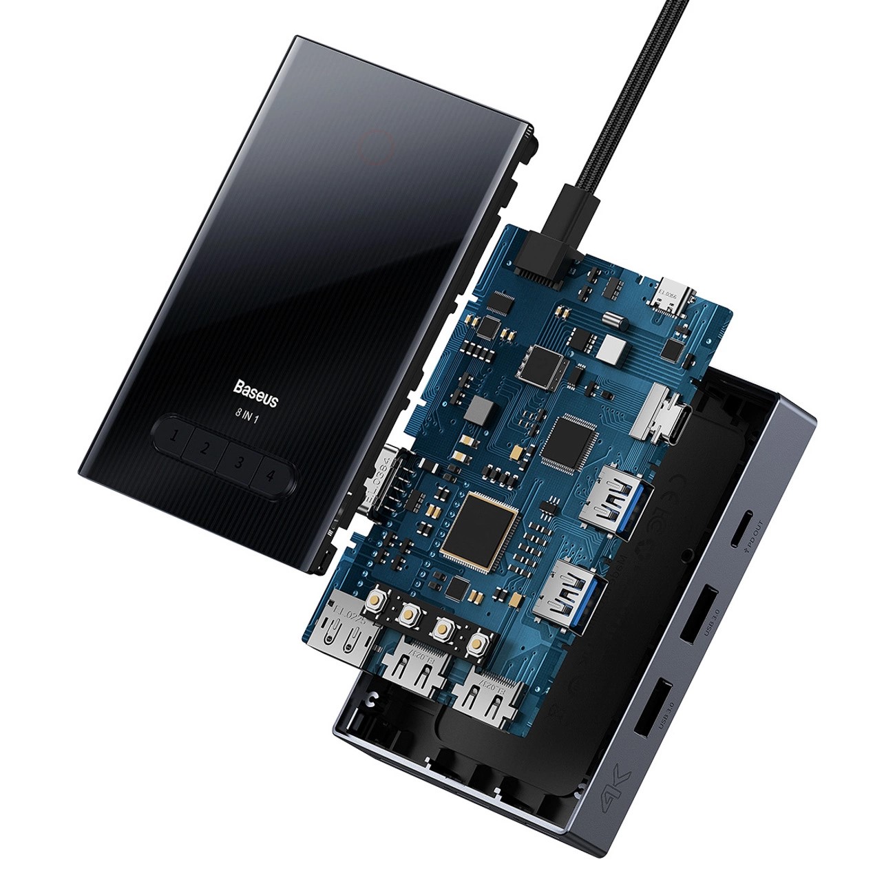 Докинг станция Baseus PioneerJoy 8-в-1 USB-C хъб – HDMI 4K@60Hz + HDMI 4K@30Hz + DisplayPort 8K@30Hz + VGA + 2x USB-A 3.0 + 2x USB-C – WKYY030413 - сив-photo 4