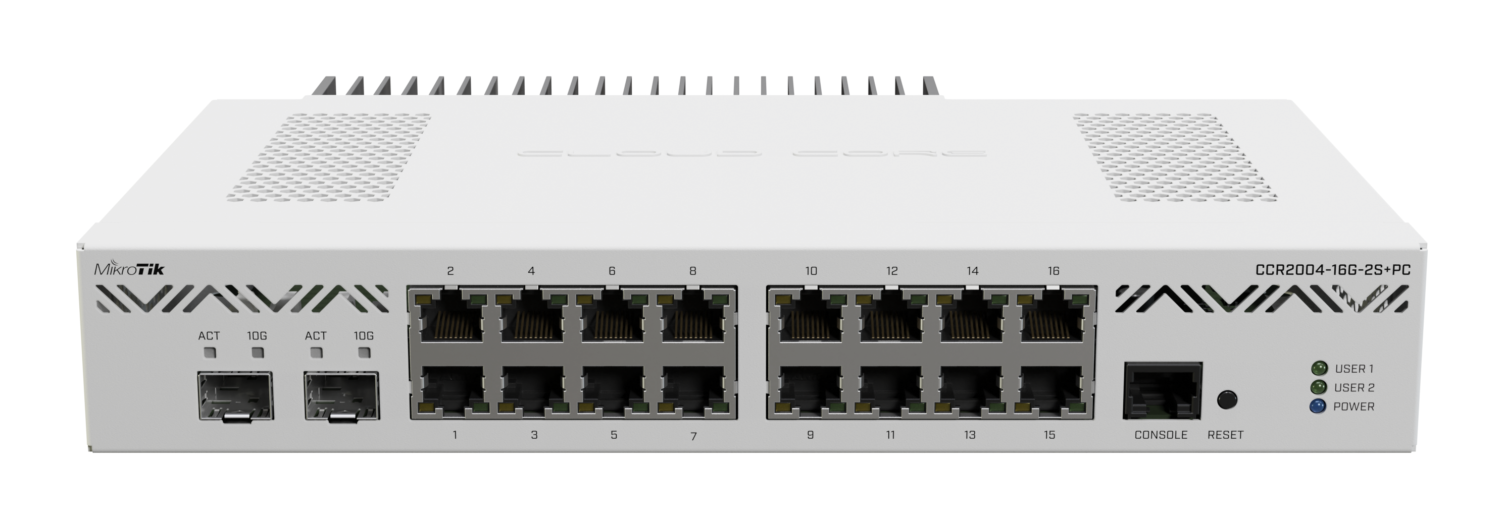 Комутатор MikroTik CCR2004-16G-2S+PC с 16 Gigabit порта и 2 SFP+ порта