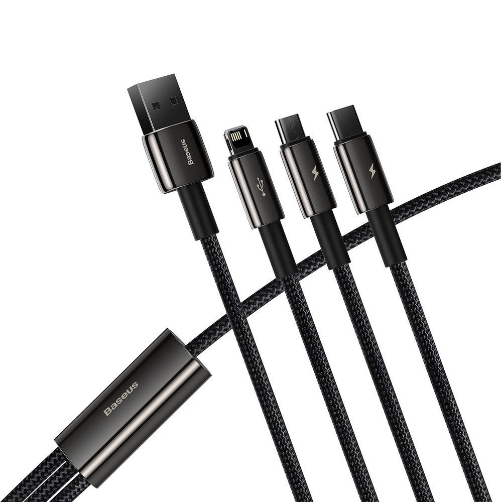 Kабел Baseus Tungsten 3в1 USB-А към Type C / Lightning / micro USB 3.5 A, 1.5м черен-photo 1