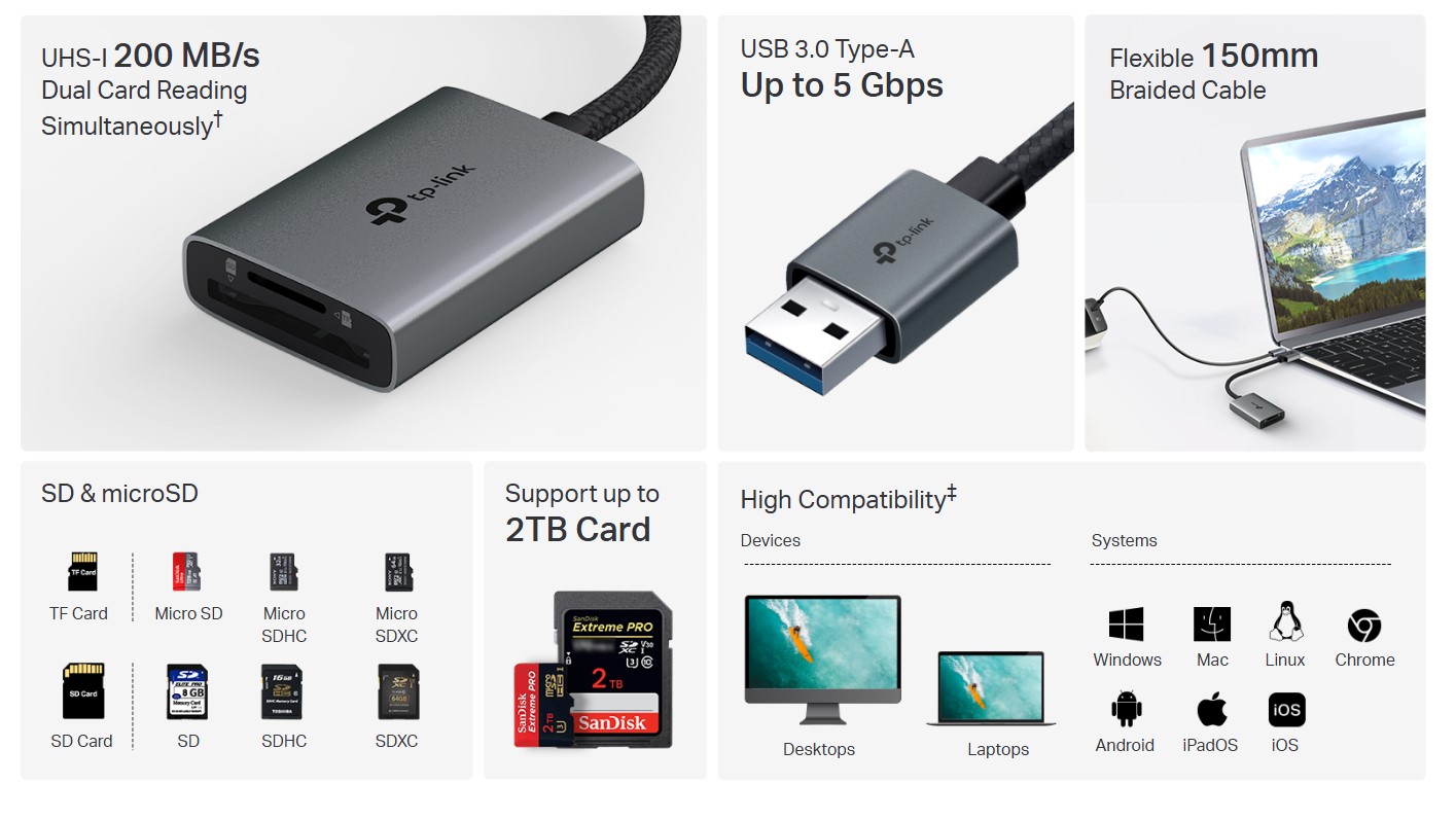 Четец на карти USB 3.0 Type-A към SD и microSD 3.0 TP-Link UA430-photo 4