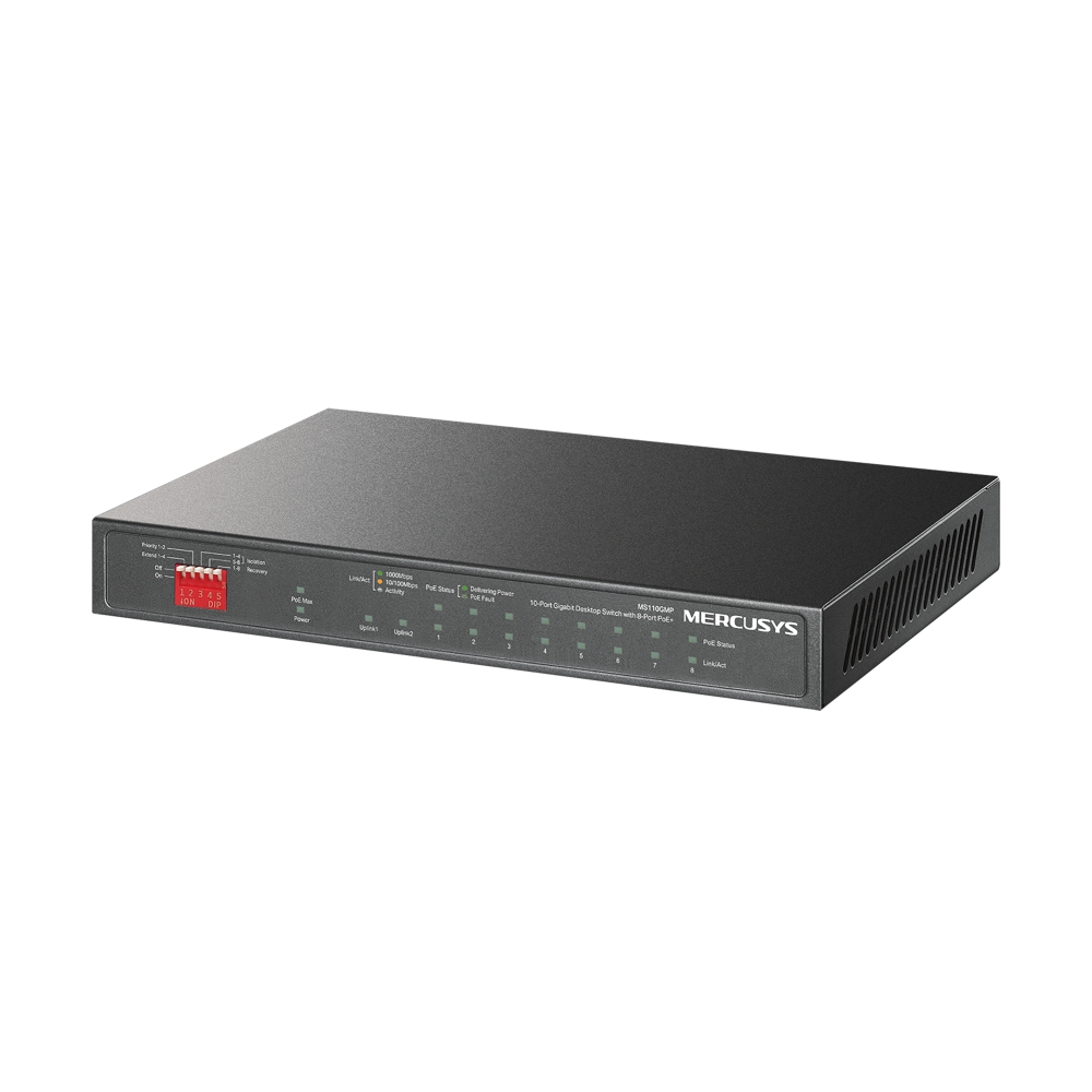 10-портов Gigabit Desktop комутатор с 8-Port PoE+ Mercusys MS110GMP