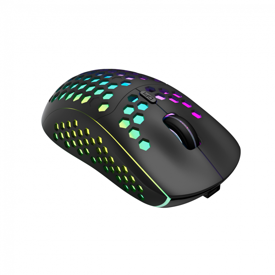 Canyon 7keys Gaming 2.4G wireless mouse, KA8 sensor, DPI up to 1600, rubber coating on panel, Huano 1million switch, 45cm PVC cable, ABS material. 400mAh battery, size: 125.8*63.7*41mm, weight: 95g, Black-photo 3