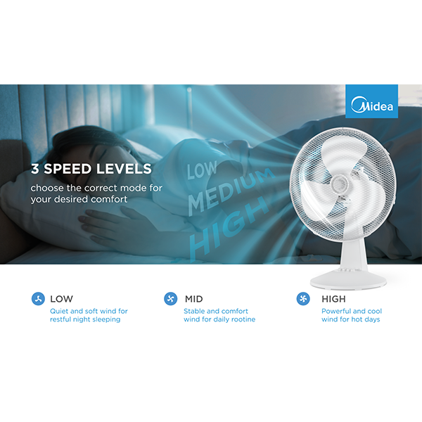 Table fan, 40W, 40cm, 3 speeds, mechanical, noise level: 50-60 dB, Oscillation 80°, Tilting +24° -12°-photo 2