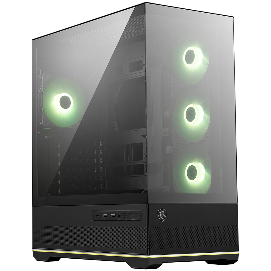 MSI MAG PANO 110R PZ, Mid-Tower, ATX/M-ATX/ITX, 2x USB 3.2, 1x USB Type-C 20Gbs, 1x Audio/Mic, LED Button, ARGB Hub, 4x 120mm ARGB Fans, ARGB Fan Hub, Mesh Panel, Tempered Glass, Black