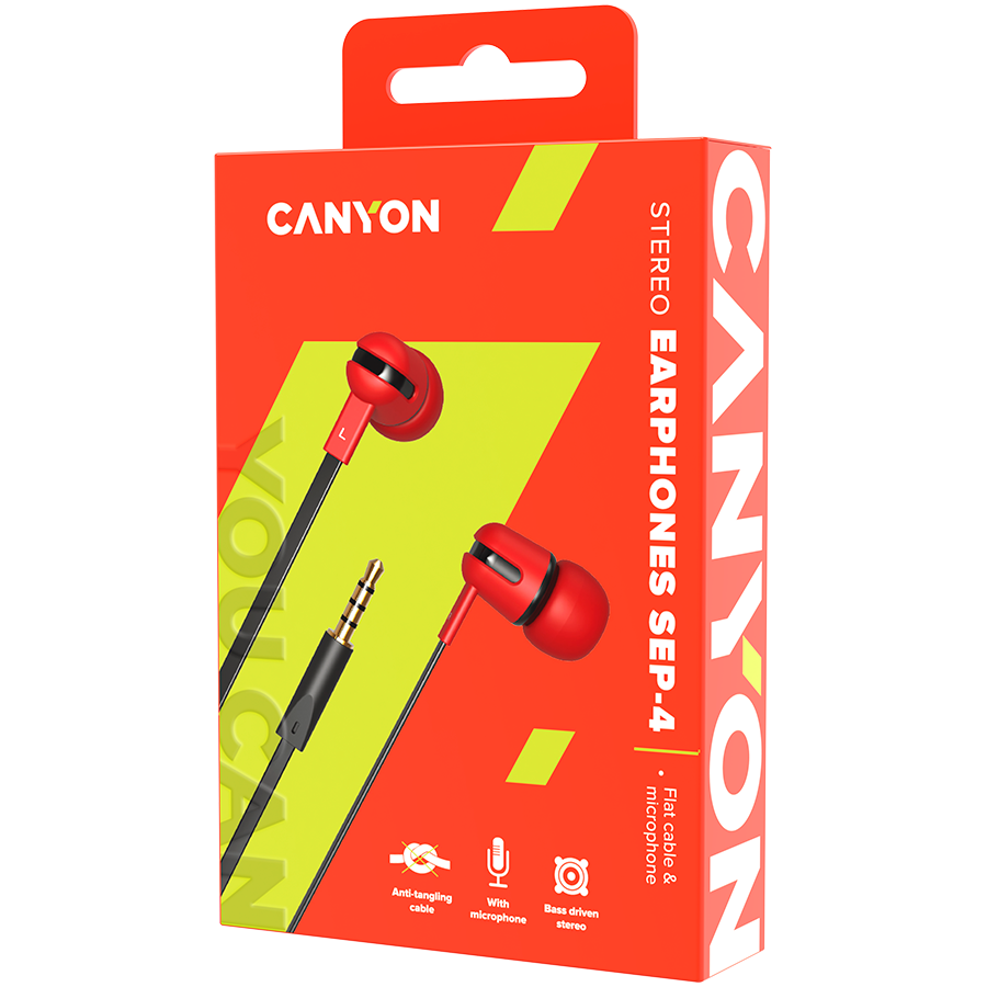 CANYON headphones SEP-4 Mic Flat 1.2m Red - Image 2