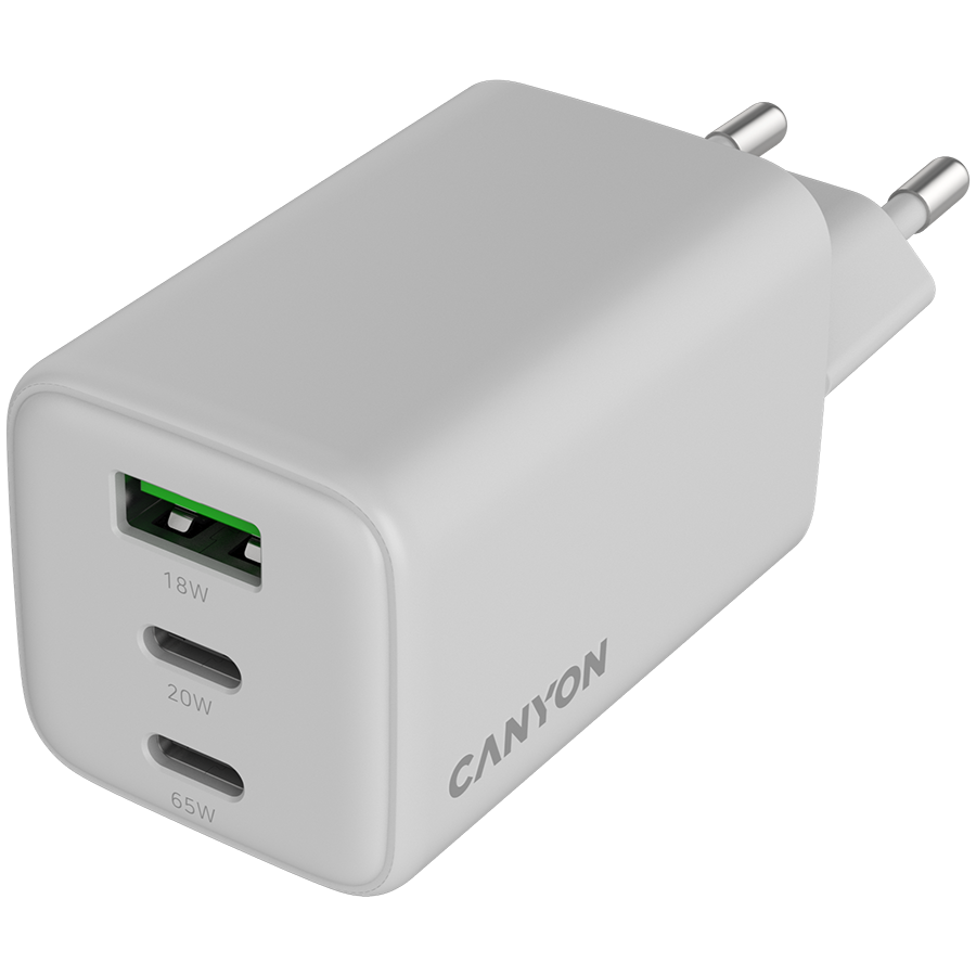 CANYON charger CU65ACC GaN 65W 2xPD 1xQC EU White-photo 3